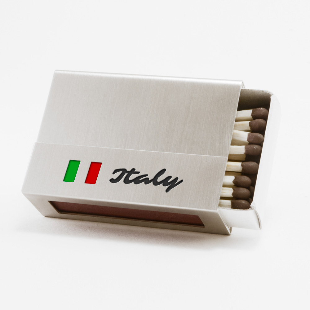 Streichholzschachtel - Huelle „Italy“ aus Edelstahl