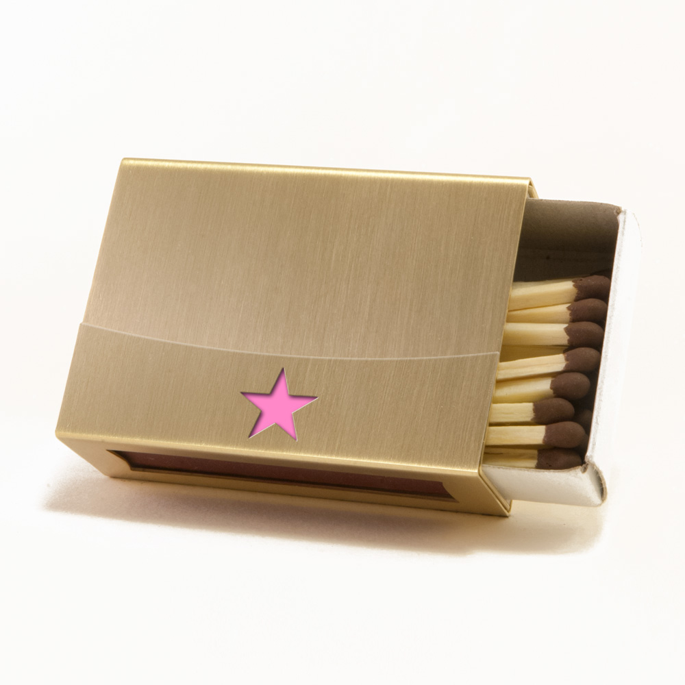Streichholzschachtel - Huelle mit pinkfarbenem Stern aus Messing