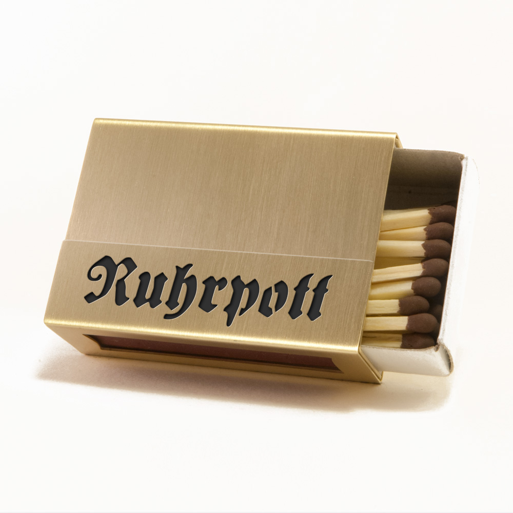 Streichholzschachtel - Huelle "Ruhrpott" aus Messing mit schwarzer Schrift